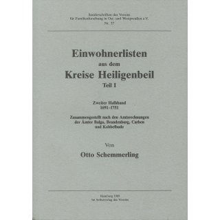 Einwohnerlisten aus dem Kreis Heiligenbeil. Teil 1, zweiter Halbband: 1691-1751. (Download)
