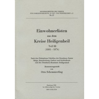 Einwohnerlisten aus dem Kreis Heiligenbeil. Teil 3: 1801-1876. (Download)