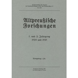 Altpreußische Forschungen. Band  1: 1924 und 1925 (Buch)