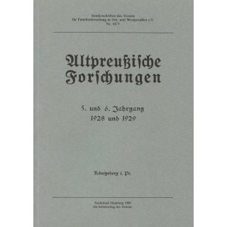 Altpreußische Forschungen. Band  3: 1928 und 1929 (Buch)