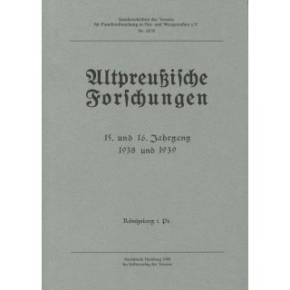 Altpreußische Forschungen. Band  8: 1938 und 1939 (Buch)