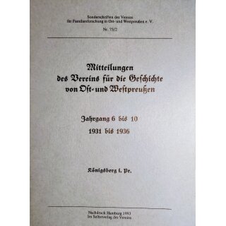 Mitteilungen des Vereins für die Geschichte von Ost- und Westpreußen. Band 2: 1931-1936 (Antiquariat)