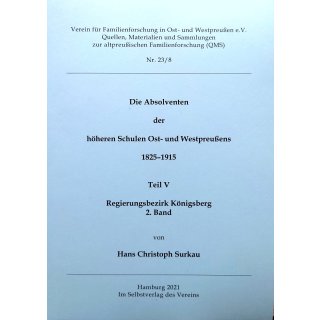 Absolventen der höheren Schulen Ost- und Westpreußens 1825-1915. Teil V: Regierungsbezirk Königsberg. 2.Band,