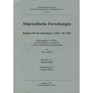 Altpreußische Forschungen 1924-1943. Band 11: Register
