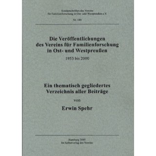 Gesamtverzeichnis Ver&ouml;ffentlichungen des Vereins f&uuml;r Familienforschung in Ost- und Westpreu&szlig;en 1953-2000