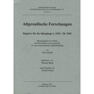Altpreußische Forschungen 1924-1943. Band 11: Register (Buch)